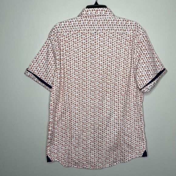 BILLY LONDON UK Shirt Mens XXL White Orange Floral Button Up Slim Fit Stretch - Picture 4 of 9